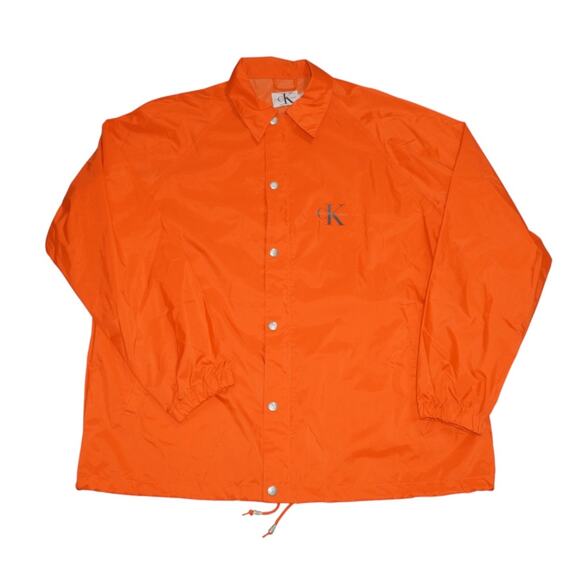 Vintage 90s Calvin Klein Jeans CK Logo Coach Jacket Orange Windbreaker Size L - Picture 3 of 14